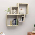 vidaXL Stenska polica kockasta sonoma hrast 80x15x78,5 cm inž. les