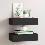 vidaXL Stenska polica s predalom 2 kosa črna 40x23,5x10 cm mediapan