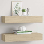 vidaXL Stenska polica s predalom 2 kosa hrast 60x23,5x10 cm mediapan