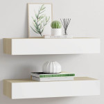 vidaXL Stenske police s predali 2 kosa hrast in bela 60x23,5x10 cm MDF