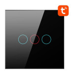 Pametno stekleno LED WiFi stikalo touch 3-kanalno črno Google