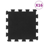 vidaXL Gumijaste talne plošče 16 kosov črna 16 mm 30x30 cm