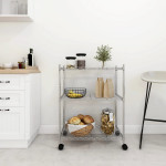 vidaXL Regal s kolesi 3-nadstropni 60x35x81 cm krom 150 kg