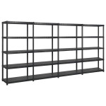 vidaXL Regal s policami 5-nadstropni črn 340x40x185 cm plastika