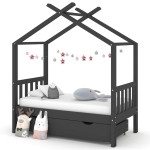 vidaXL Otroški posteljni okvir s predalom temno siva borovina 70x140cm