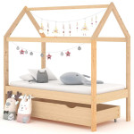 vidaXL Otroški posteljni okvir s predalom trdna borovina 70x140 cm
