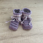 Ročno pleteni COPATKI, viola, volnene NOGAVIČKE za novorojenčka - NOVO