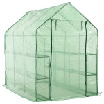 vidaXL Rastlinjak z vhodom in 12 policami jeklo 143x214x196 cm