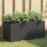vidaXL Vrtno cvetlično korito z 2 loncema črna 72x30x32 cm poli ratan