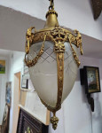 Art Nouveau viseča svetilka iz brona in stekla