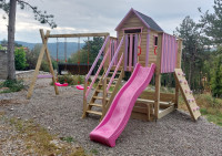 Otroško igralo, otroška igrala, tobogan s hišico, gugalnica, peskovnik