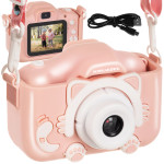 3MP otroški fotoaparat LCD SD FULL HD roza + etui in trak