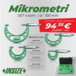 Zunanji mikrometer - 0-100 mm, 0,01 mm, štiridelni komplet, Insize