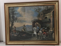 Prizor iz 18. stoletja - slika pod steklom v lesenem okviru