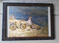 SLIKA floroscenčna v lepem okvirju s steklom 33 x 24 cm