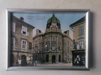 SLIKA v lepem kovinskem debelem okvirju s steklom 19 x 14 cm