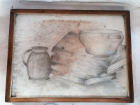 SLIKA v masivnem okvirju s steklom 45 x 32 cm