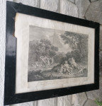 SLIKA v širokem masivnem okvirju s počenim steklom 68 x 53 cm