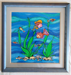 slika v tehniki poslikave svile - crepe de chine - akvarij 1