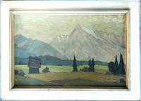 gorska pokrajina - olje na lesonit iz leta 1965