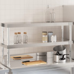 vidaXL Polica za delovno mizo 2-nadstropna 120x30x35 cm nerj. jeklo