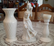 KIPCI IZ PORCELANA - PUNČKA 24 cm, VAZA 20 cm, SVEČNIK 17 cm