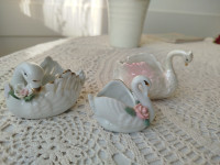 Komplet dekorativni labod, porcelan, trije različni komadi, brezhibni