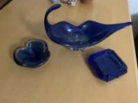 Modra košarica, posodica in pepelnik_Muransko steklo, unikatni izdelki