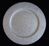 Plastičen krožnik 32 cm, srebrna barva z bleščicami