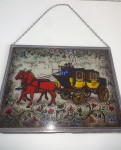 Slika na steklu 25 x 16, okvir cink, nemška, retro, motiv kočije