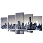 vidaXL Set platen s printom črnobel New York ponoči 200 x 100 cm