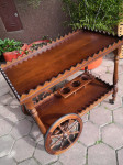 Starinski leseni servirni voziček, star vozek,jedilni voziček