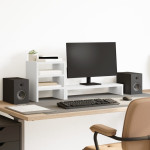 vidaXL Stojalo za monitor z organizatorjem bela inženirski les