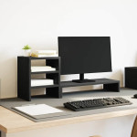 vidaXL Stojalo za monitor z organizatorjem črna hrast inženirski les