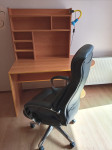 Pisalna miza, stol, postelja komplet, omarica, svetilka, posteljnina