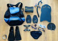plavalni nahrbtnik z vso potrebno plavalno opremo