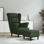 vidaXL Fotelj s stolčkom temno zelen žamet