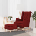 vidaXL Fotelj z gugalnimi nogami in stolčkom vinsko rdeče blago