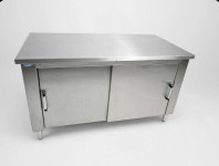 DELOVNI PULT Z 2x DRSNA VRATA IN POLICO - INOX - 150 cm