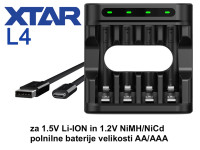 XTAR L4 polnilnik za 1.5V LiIon in 1.2V NiMH AA in AAA