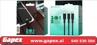 BOROFONE USB kabel - 3in1 USB, TYPE C, IPHONE 5,6 - 1M črn