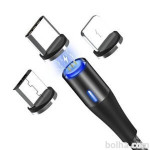 Magnetni kabel USB 3v1 3.0A mikro USB, USB C in 8 pin + Potovalni...