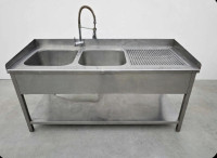 DVOJNO POMIVALNO KORITO Z ODCEJEVALNIKOM – INOX - 180 cm