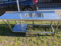 DVOJNO POMIVALNO KORITO Z ODLAGALNIM DELOM  - INOX- 225 cm