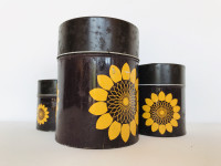 Vintage pločevinaste posode za živila iz 70-ih z motivom sončnice