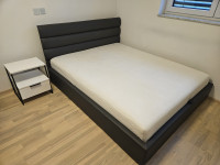 Postelja 160x200, črna, predal, omarice