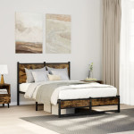 vidaXL Kovinski posteljni okvir brez vzmetnice dimljen hrast 120x190cm