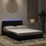 vidaXL Posteljni okvir z LED brez vzmetnice Hanko črn 140x200 cm žamet