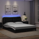 vidaXL Posteljni okvir z LED brez vzmetnice Hvar črno bel 160x200 cm