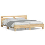 vidaXL Posteljni okvir z vzglavjem sonoma hrast 160x200 cm inž. les
